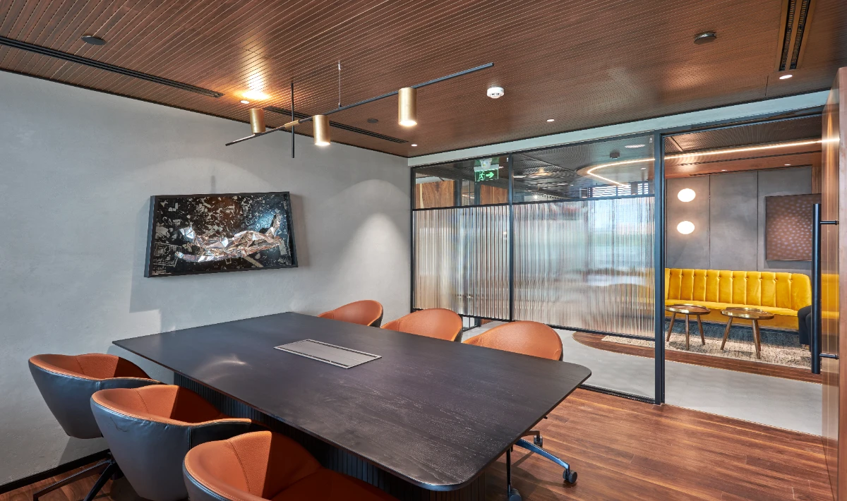 Minimalist office interior design with clean layout and furniture