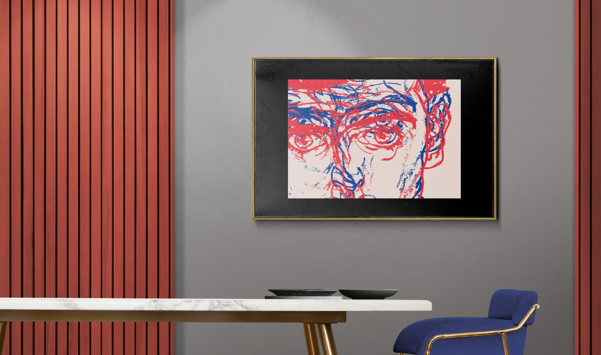 Wooden frame wall design creating structured patterns on office walls