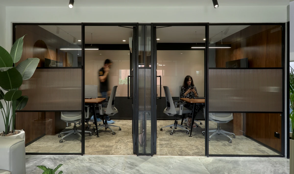 Ribbed Glass Door