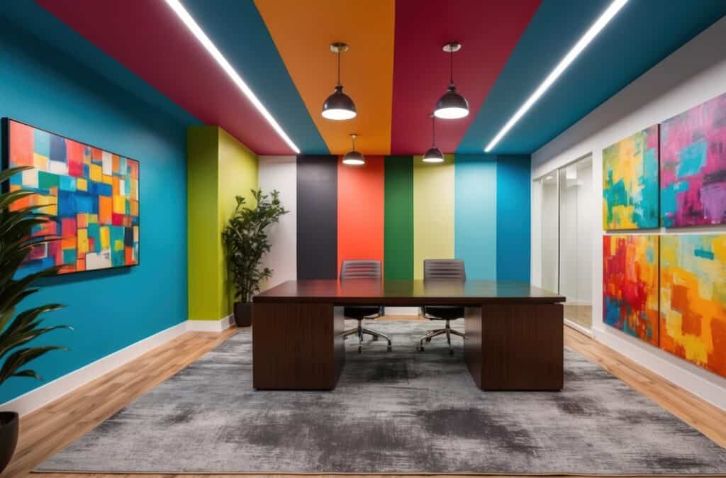 Modern office space with colorful walls