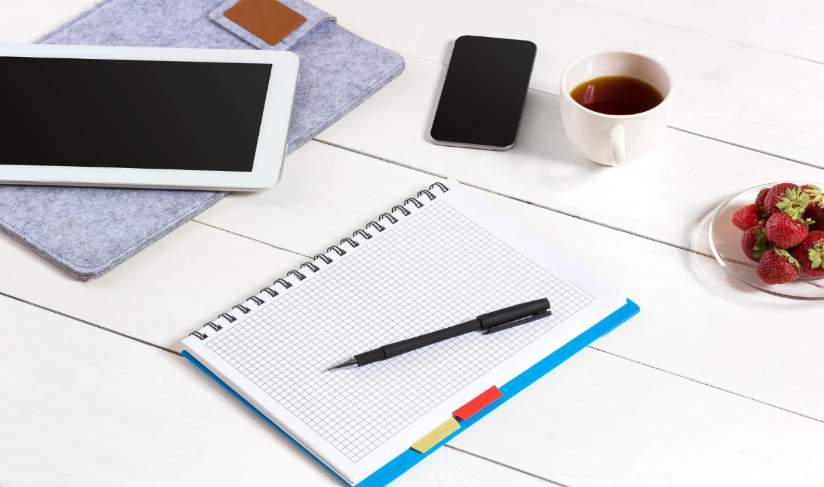 Notebook or planner kept on a work desk for focus and daily planning