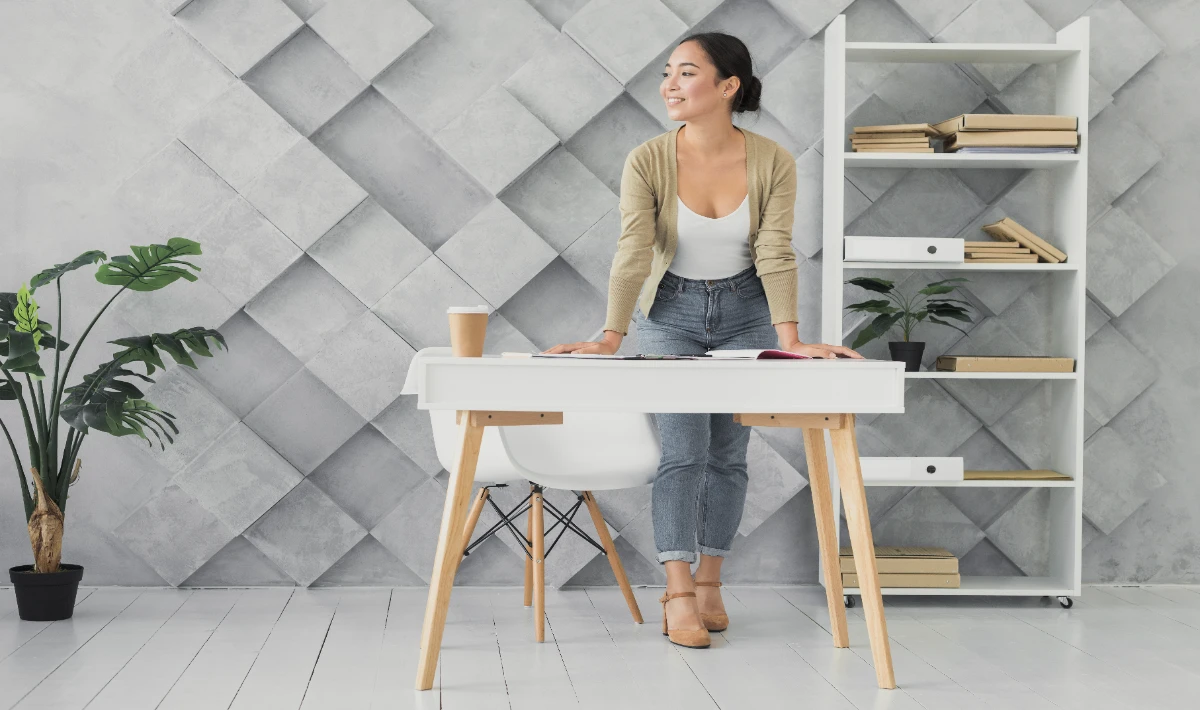 Corporate interiors using minimal materials to reduce visual clutter
