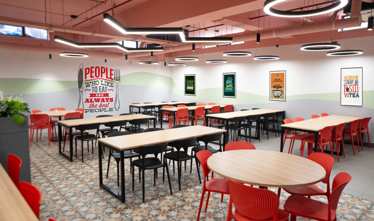 Informal office breakout area designed for collaboration and meetings