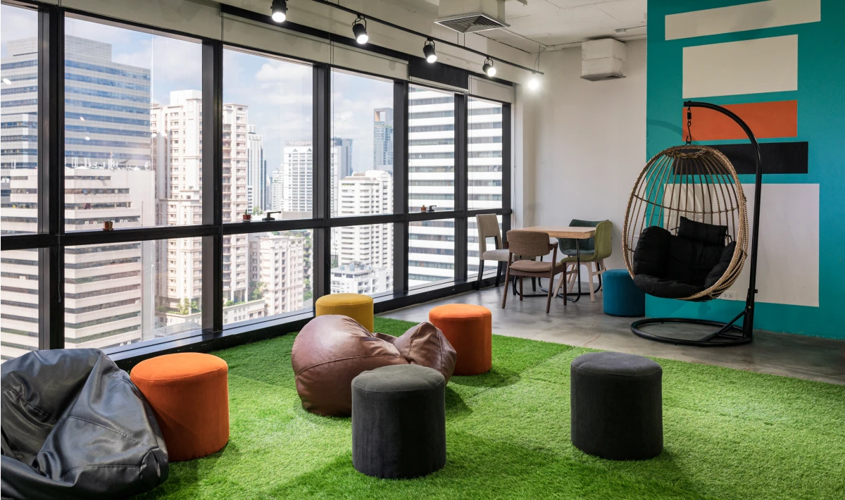 Wellness spaces integrated into daily office circulation