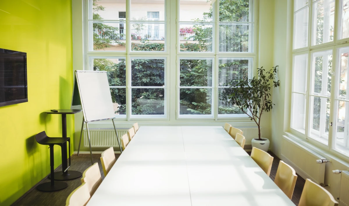 Real estate office meeting room with soft colours and sense of privacy