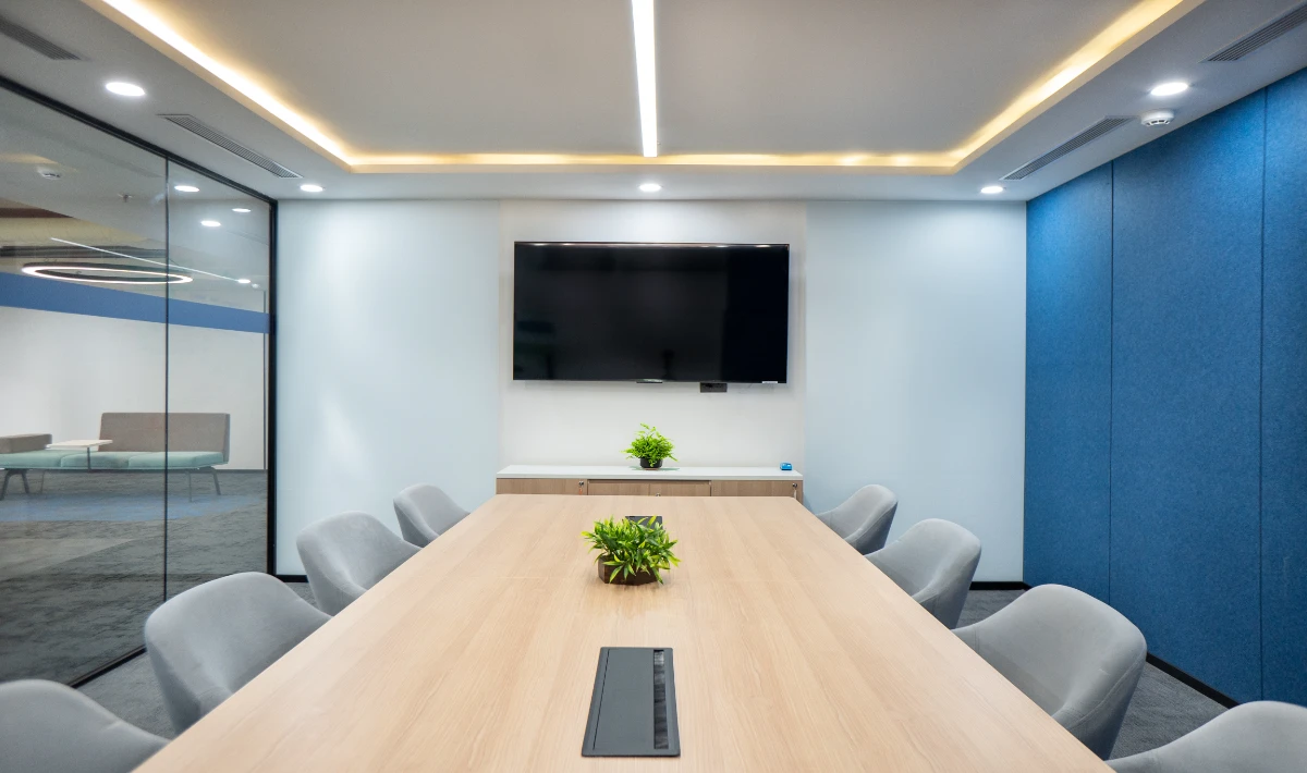 Factory-inspired meeting room in industrial office interior