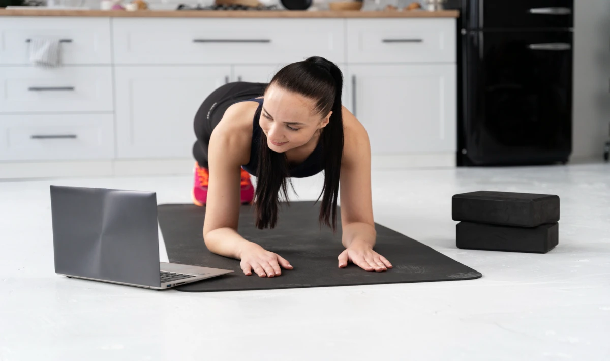 Small office gym corner with mats for stretching and short breaks