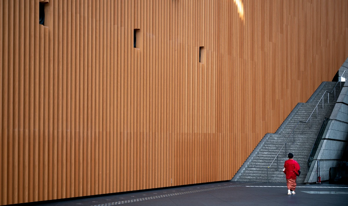 Wood veneer wall design offering elegance without heavy construction