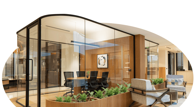 Modern meeting room with glass walls
