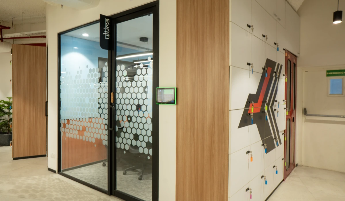 Office design reflecting company identity through space elements