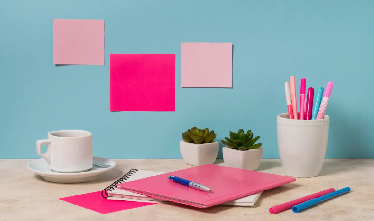 Soft coloured sticky notes placed neatly for gentle and calm decor