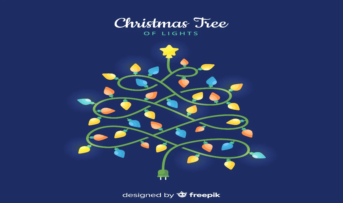 Simple minimalist Christmas tree decorated with soft fairy lights in the office