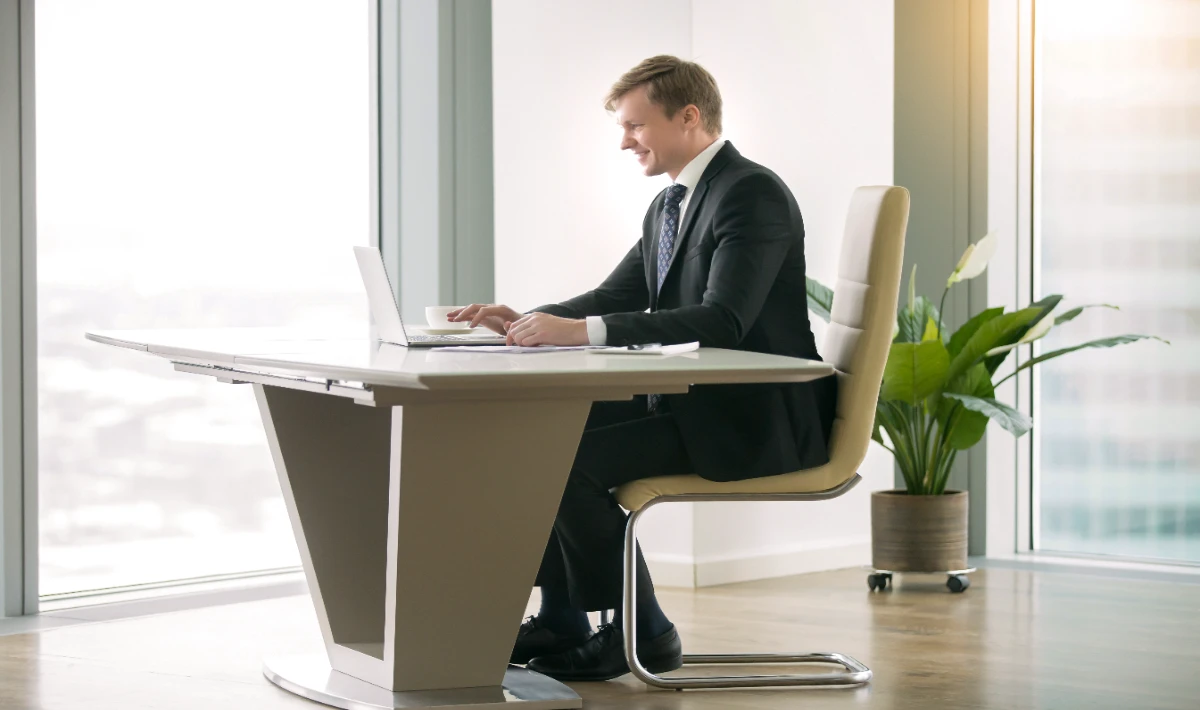 CEO office using calm neutral colours supporting long work hours