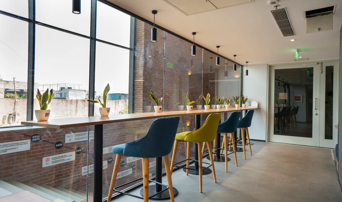 Minimalist office interior design with clean layout and furniture