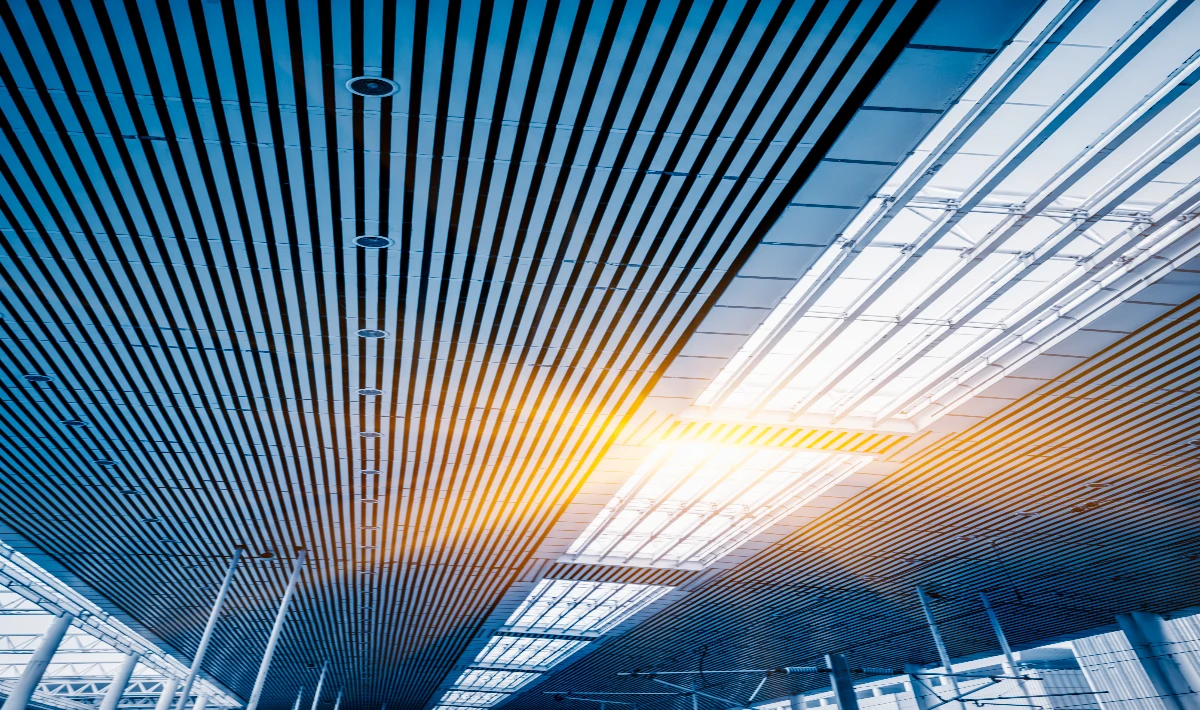 Linear groove gypsum ceiling design for modern office spaces
