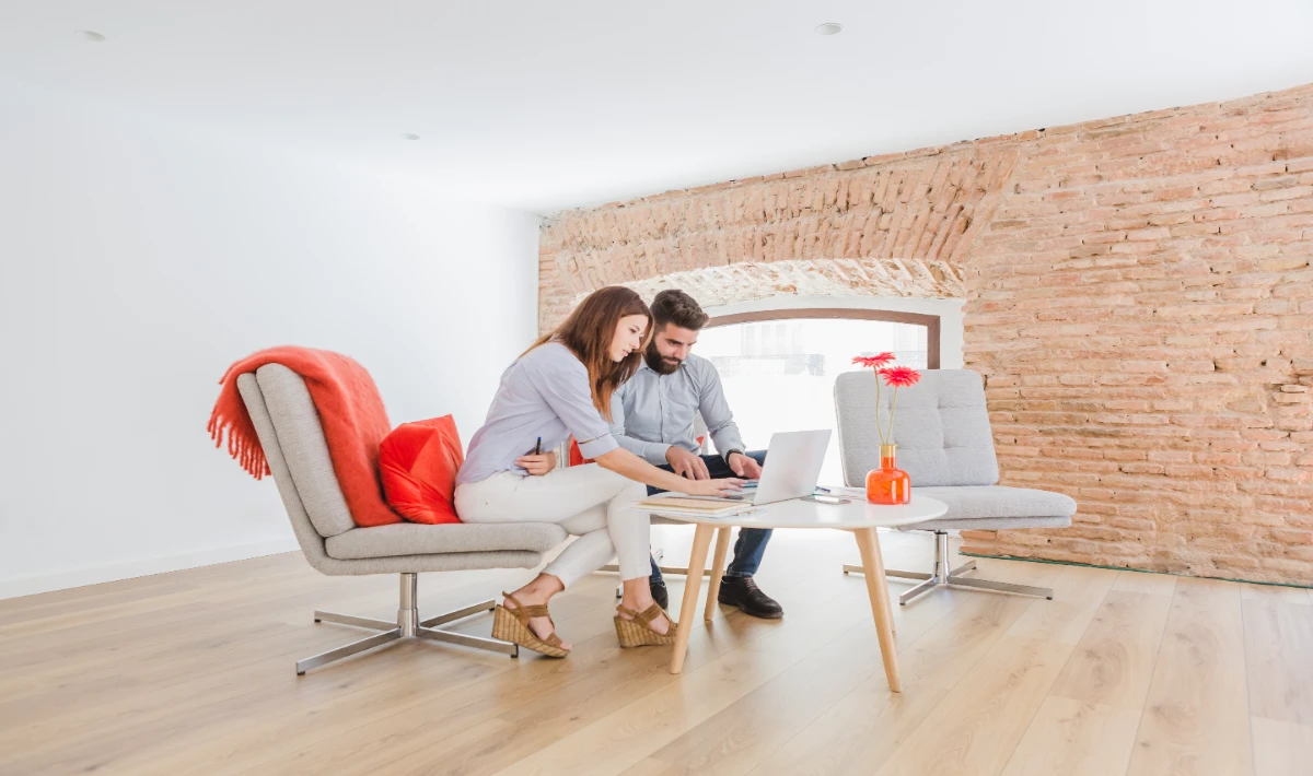 White and wood office colour combination creating warm spaces