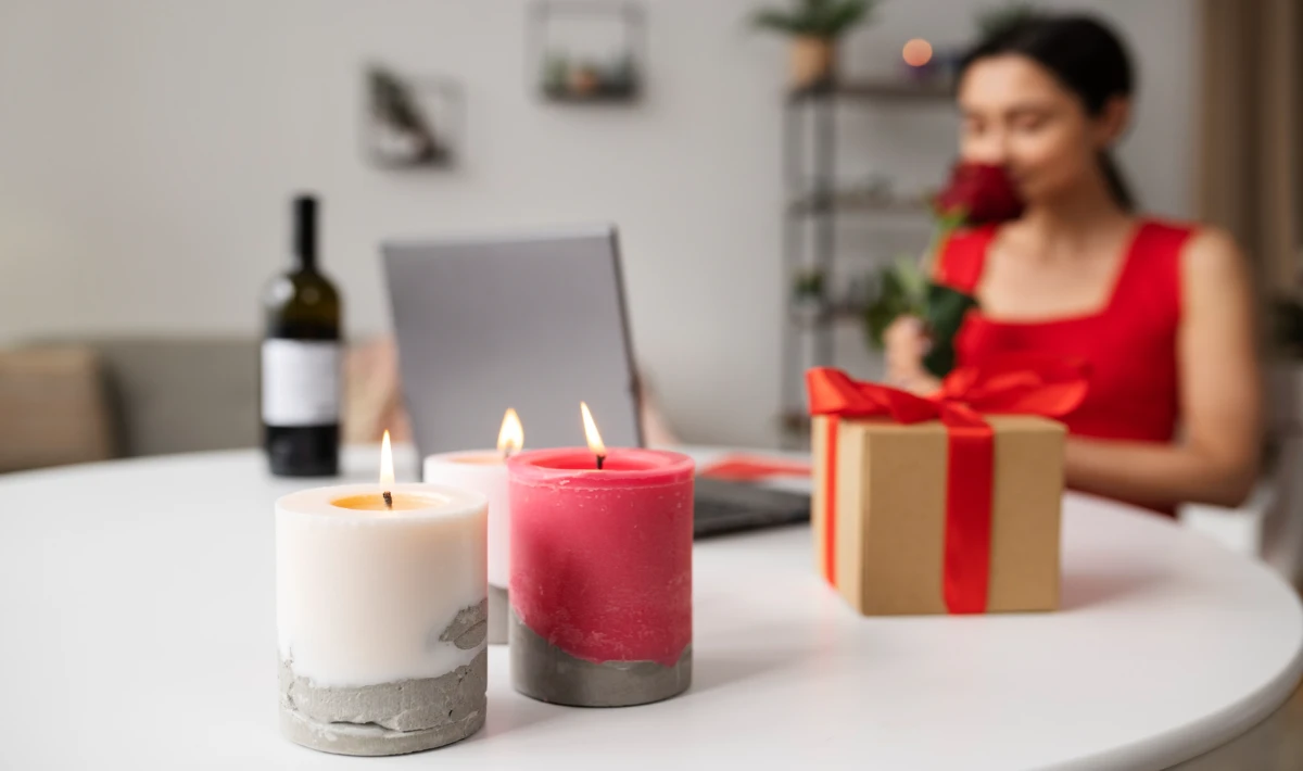 Scented candle on a work desk creating a calm and pleasant atmosphere