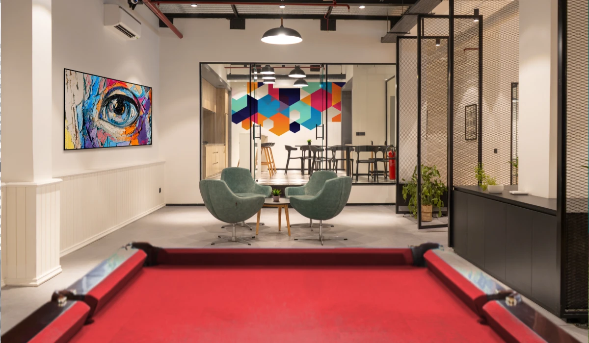 Office wellness room designed for relaxation and mental comfort