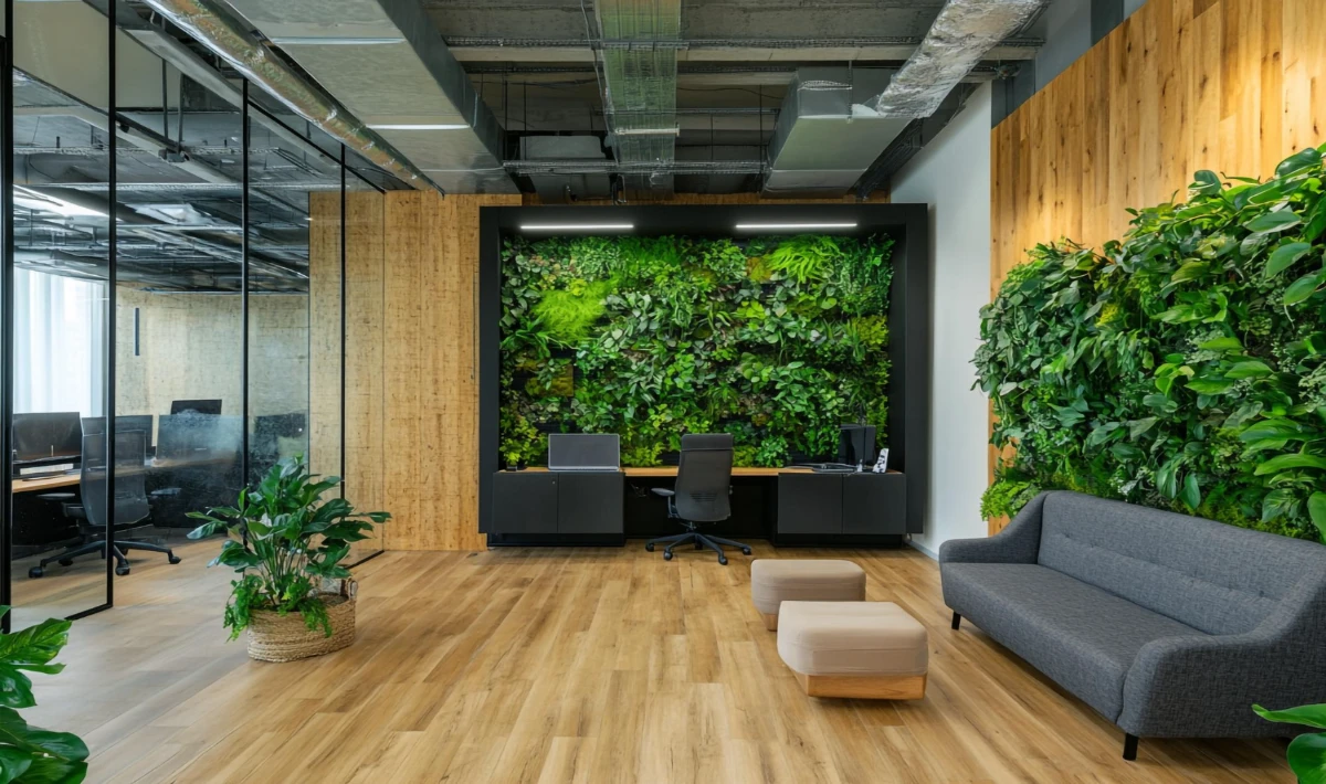 Office with plants and natural light, making the space calm and open