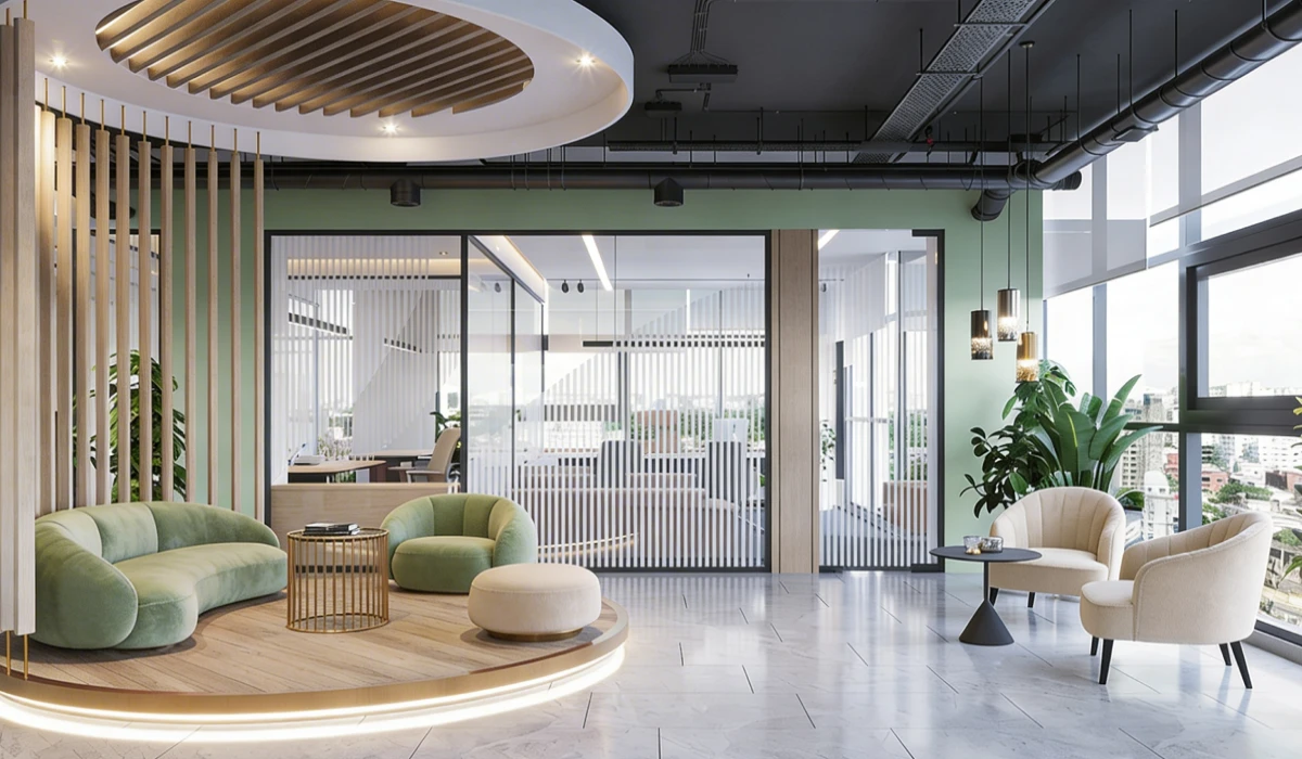 Office space designed like a hotel with comfort and lounge seating