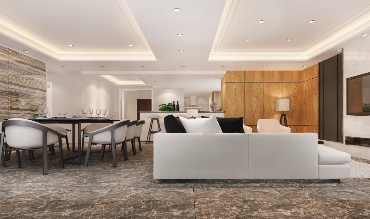 Dual height gypsum ceiling design improving spatial clarity