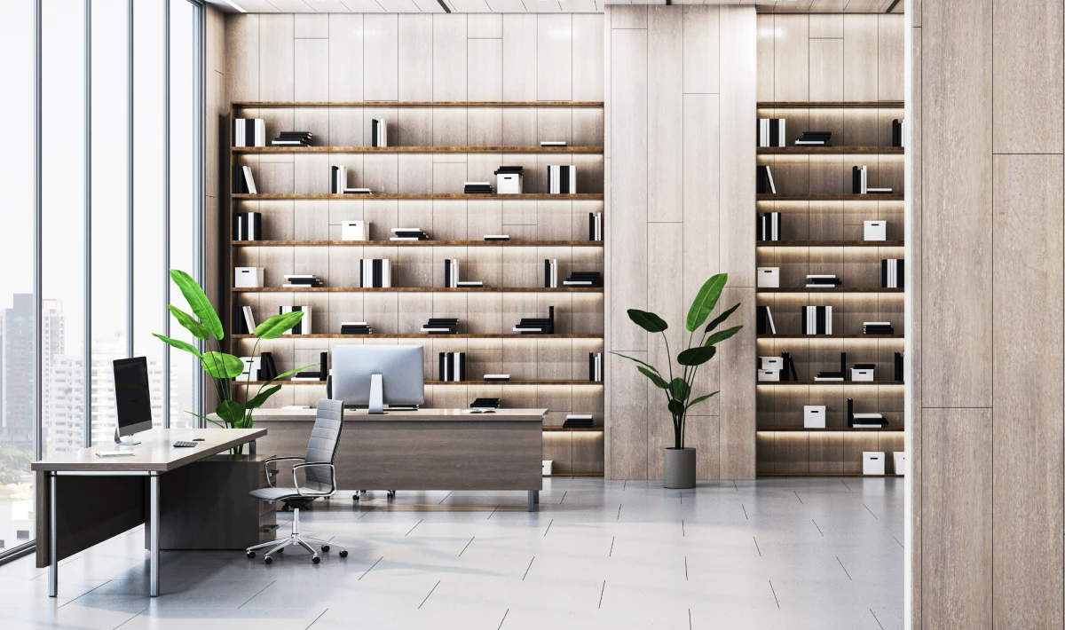 Storage integrated into office architecture for clean layouts