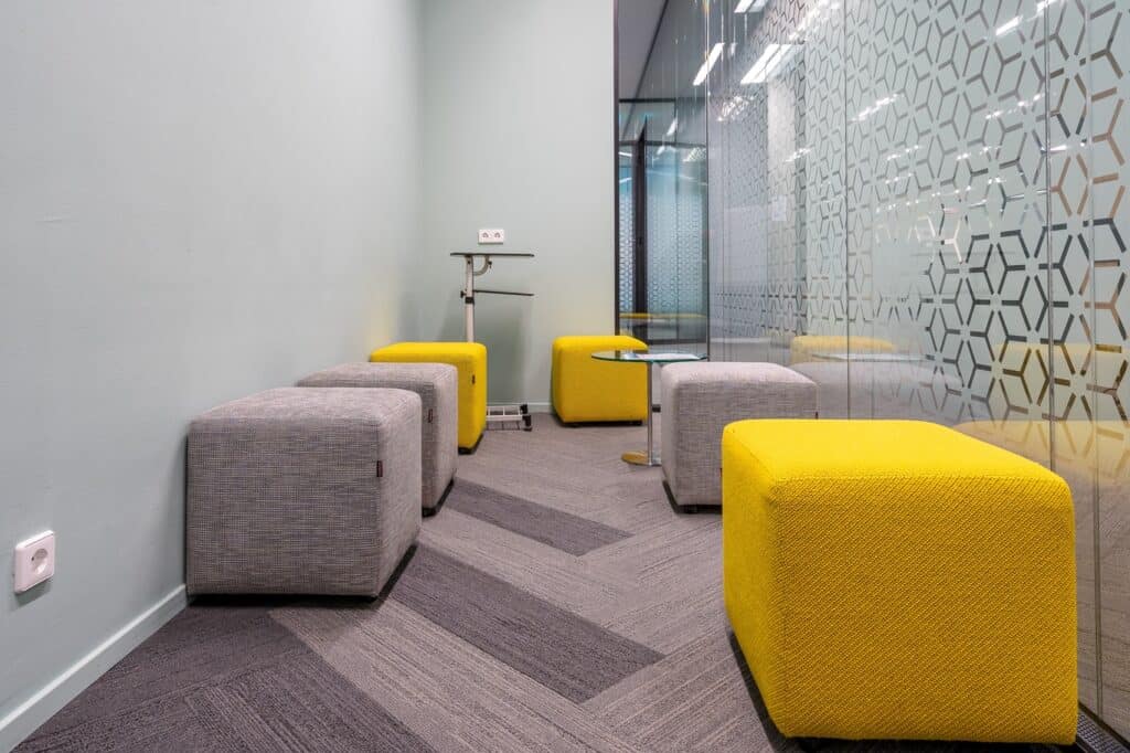 Corner of the open office space with a modern interior design
