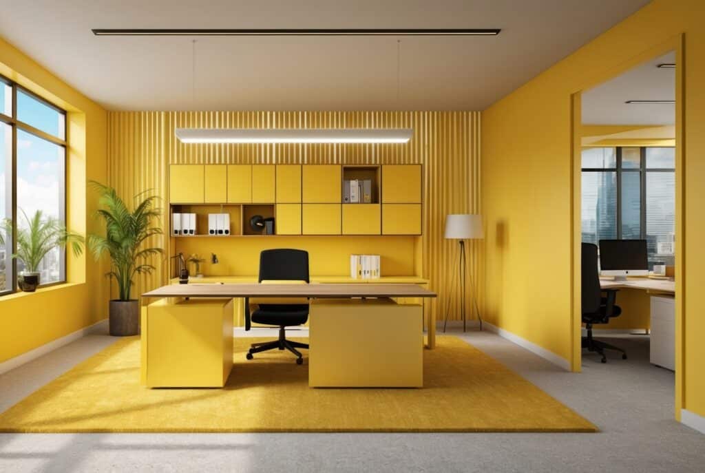 Bright modern office with yellow accents