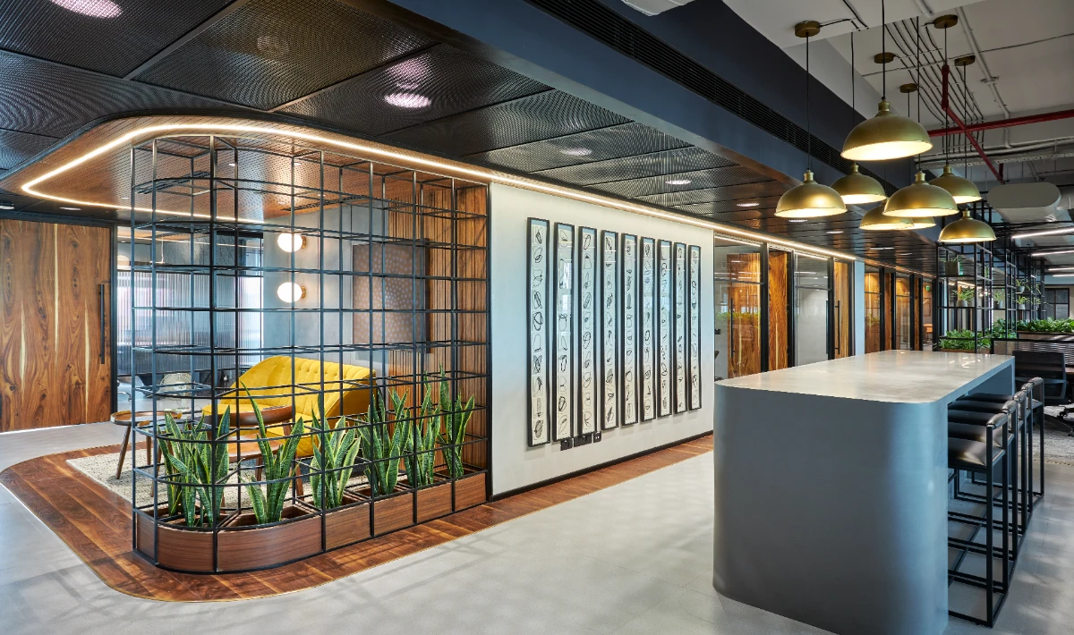 Industrial office flooring with polished concrete finish