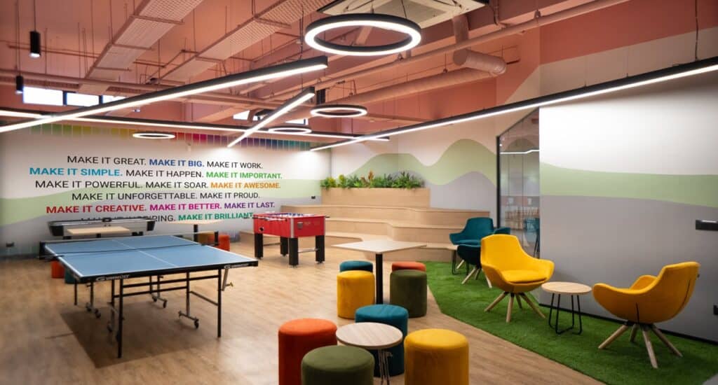 Corporate office interior with a modern gaming zone