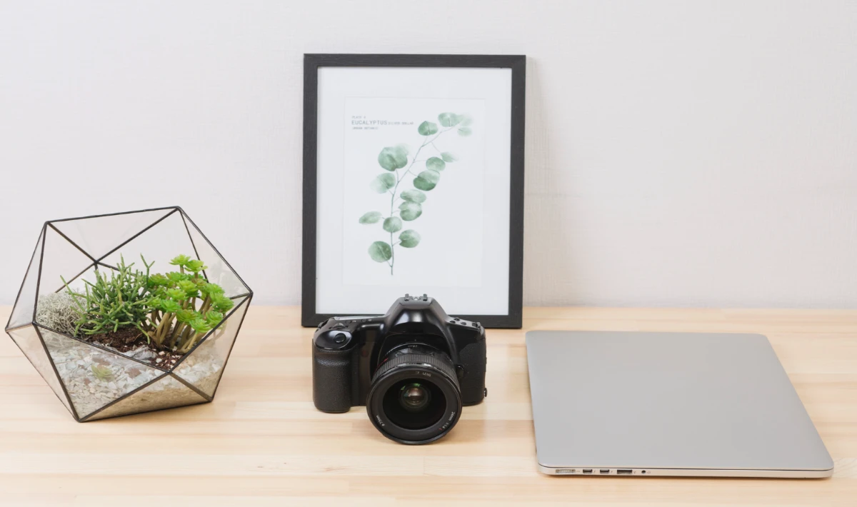 Single photo frame on a work desk adding warmth and a personal touch