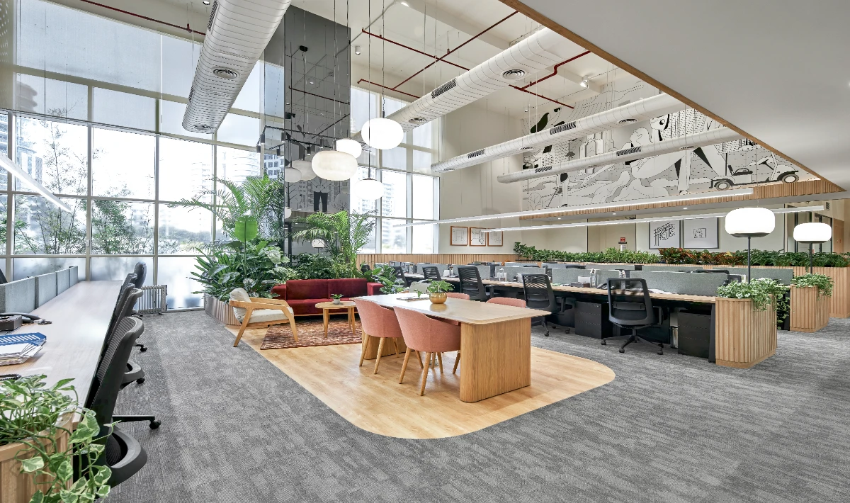 Acoustic art panel wall improving sound control in the office