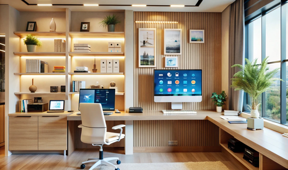 Home office design ideas highlighting vertical storage to save space