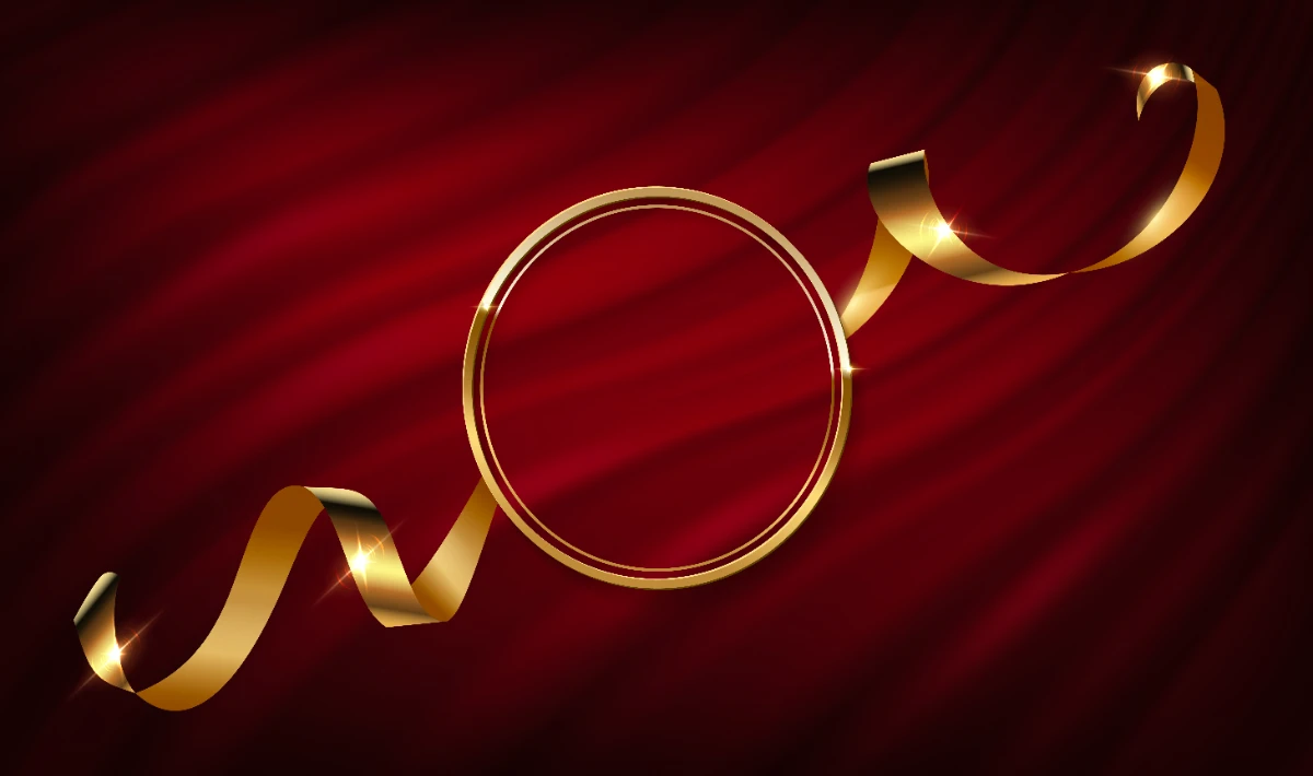Red and gold ribbon strips placed neatly on office walls for festive charm