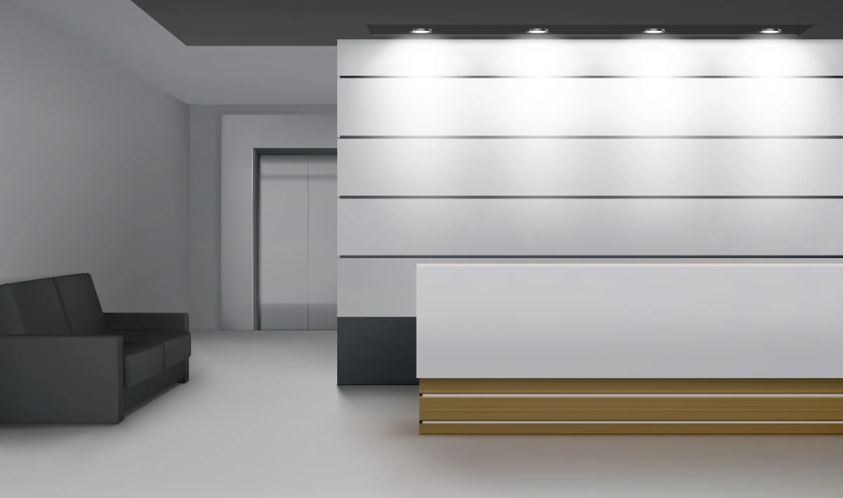 Office reception design ideas showcasing the creative use of LED lighting.