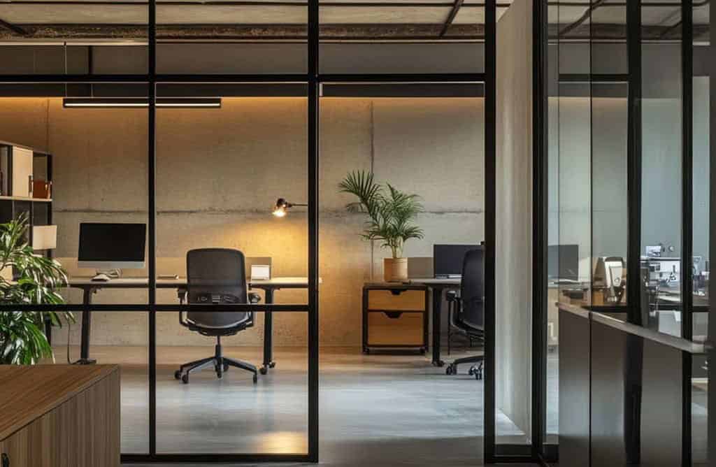Interior modern office with glass walls meeting room