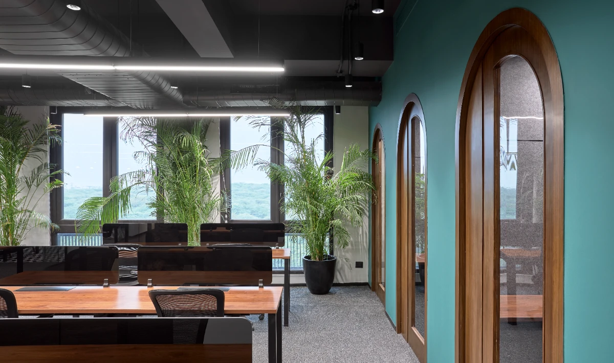 Simple LED lighting fixtures for low budget small office interiors.