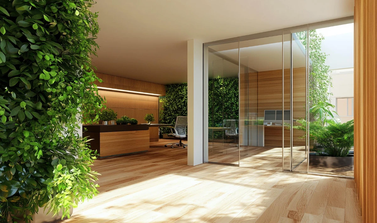 Glass partitions used lightly in real estate office interior design