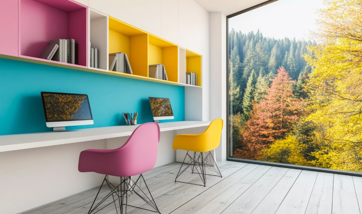 Desk decor in coordinated soft colour themes for a clean, unified look