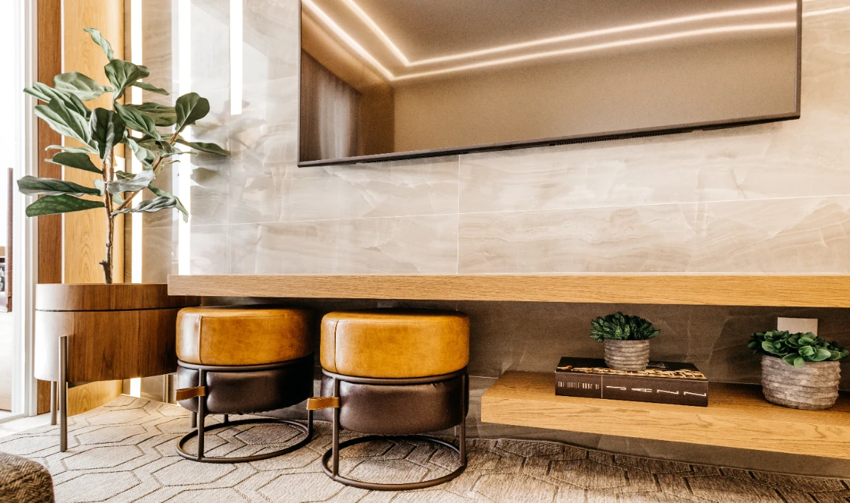Luxury office interior using a neutral colour palette for visual balance