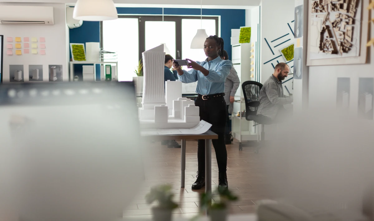 Office reception design created by using digital art installations