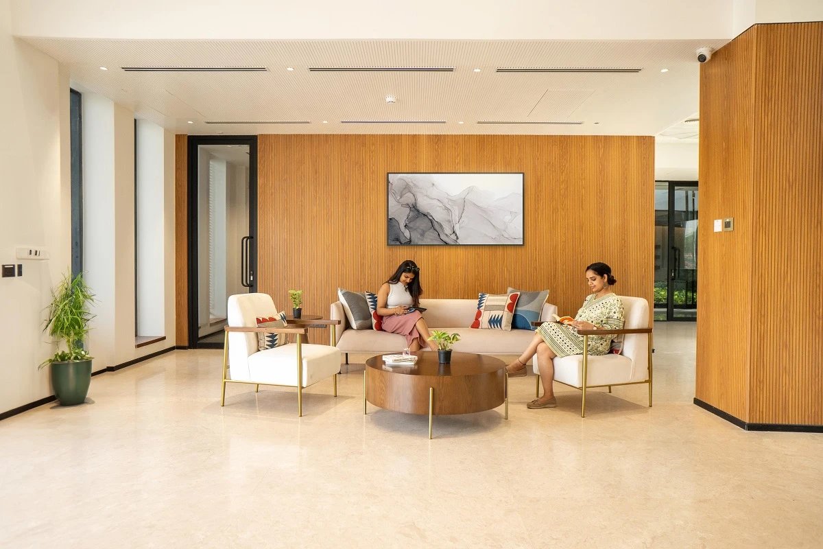 Collaborative modern office workspace with flexible seating
