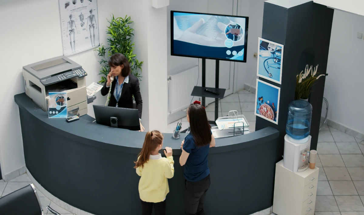Office reception design created with technology for workplaces.