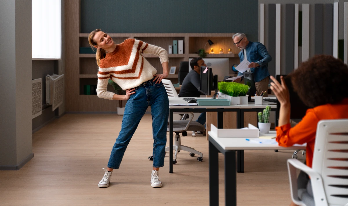 Corporate office interiors planned to balance active and calm work zones