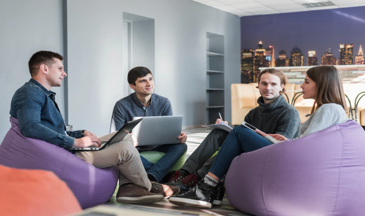 Flexible seating in architect office for cross-functional discussions