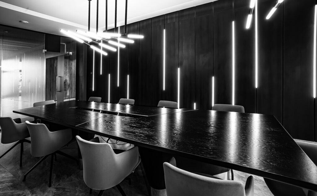Black and white conference room