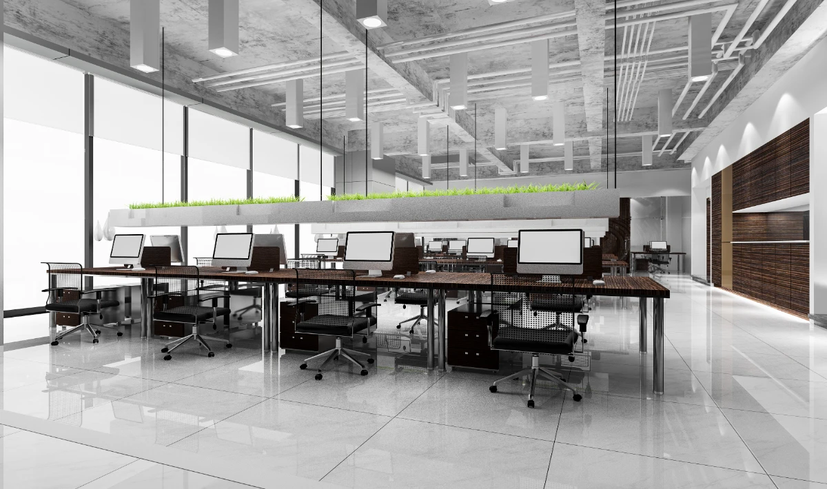 Tech-friendly office furniture featuring cable routes and power points