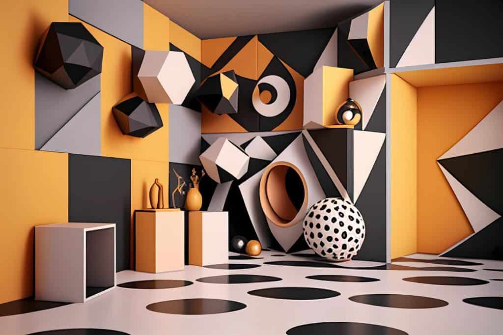 3d room interior design with geometric