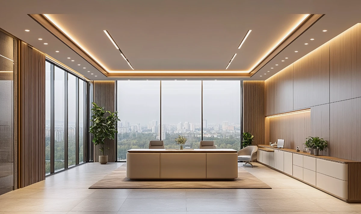 Recessed lighting integrated into gypsum false ceiling design