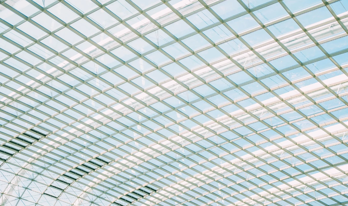Skylight lattice office ceiling design.